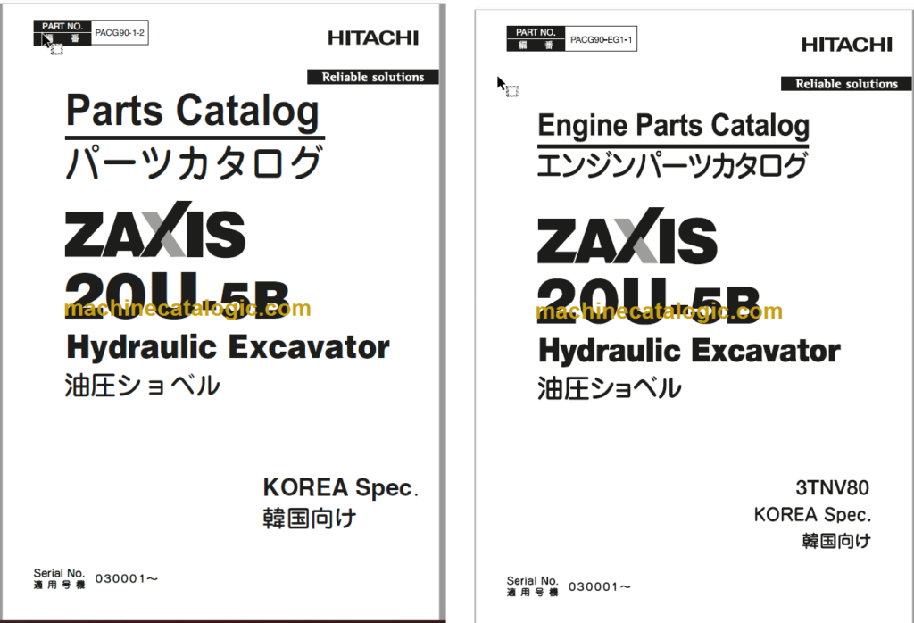 Hitachi ZX20U-5B Hydraulic Excavator Parts Catalog & Engine Parts ...
