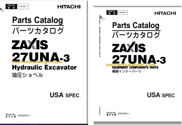 Hitachi ZX27UNA-3 Hydraulic Excavator Parts Catalog & Equipment Components Parts Catalog