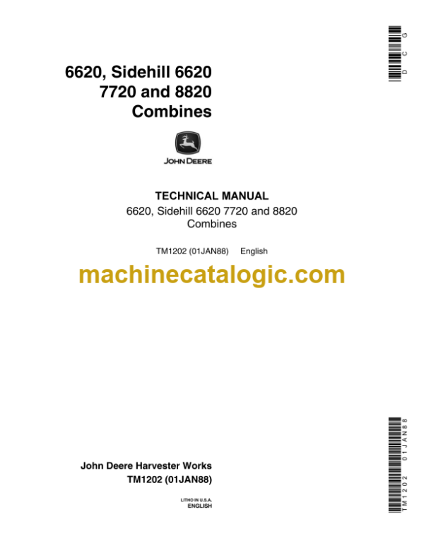 John Deere 6620 Sidehill 6620 7720 and 8820 Combines Technical Manual (TM1202)