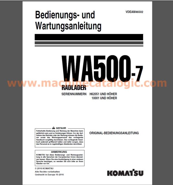 Komatsu WA500-7 RADLADER Bedienungs- und Wartungsanleitung Deutsch