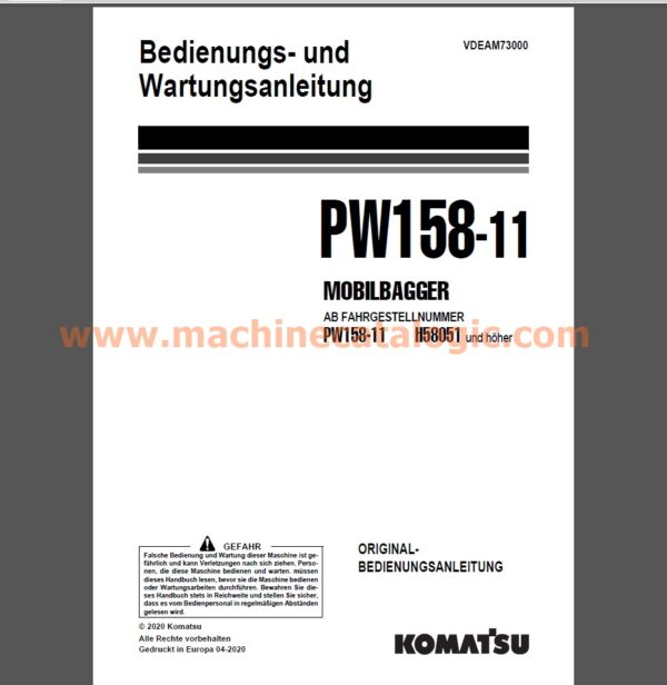 Komatsu PW158-11 MOBILBAGGER Bedienungs- und Wartungsanleitung Deutsch