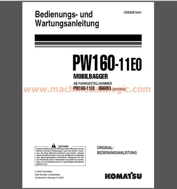 Komatsu PW160-11E0 MOBILBAGGER Bedienungs- und Wartungsanleitung Deutsch