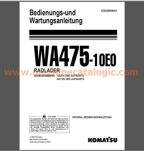 Komatsu WA475-10E0 RADLADER Bedienungs- und Wartungsanleitung Deutsch