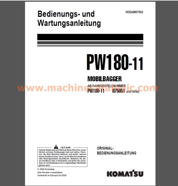 Komatsu PW180-11 MOBILBAGGER Bedienungs- und Wartungsanleitung Deutsch