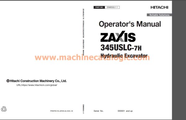 Hitachi ZX345USLC-7H Hydraulic Excavator Operator's Manual