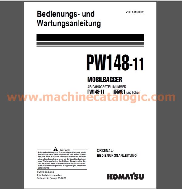 Komatsu PW148-11 MOBILBAGGER Bedienungs- und Wartungsanleitung Deutsch