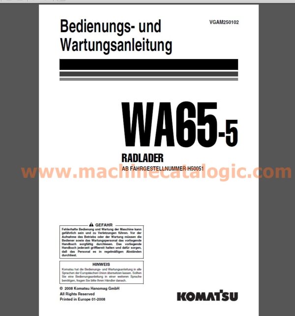 Komatsu WA65-5 RADLADER Bedienungs- und Wartungsanleitung Deutsch