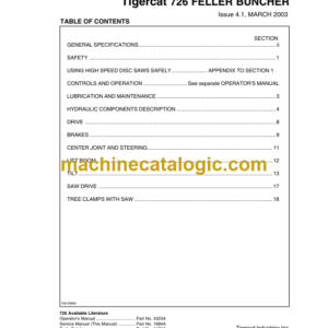 Tigercat 726 Feller Buncher Service Manual (7260101 - 7260999)