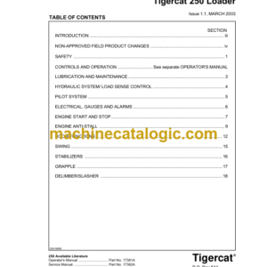 Tigercat 250 Loader Service Manual (2500101 - 2500499)