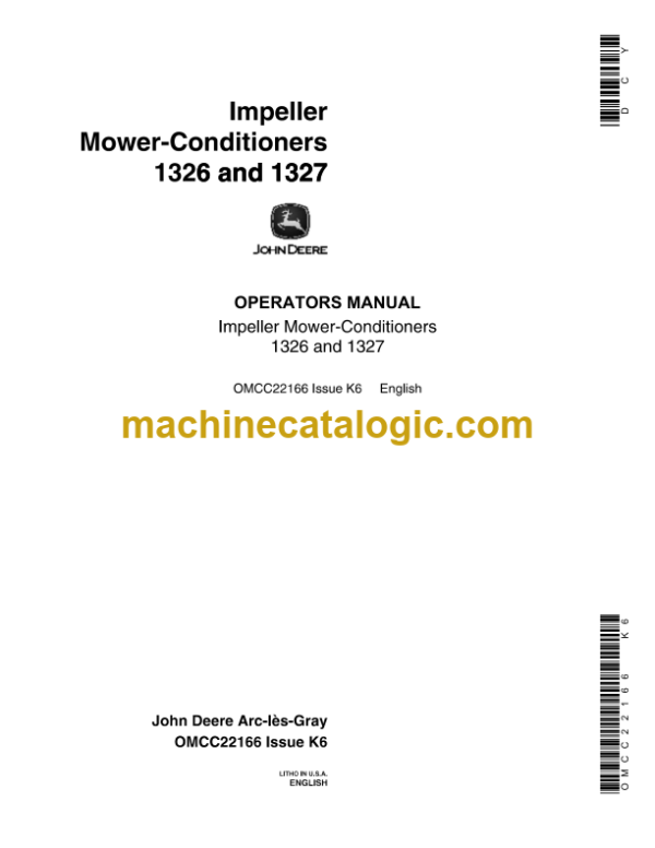 John Deere 1326 and 1327 Impeller Mower-Conditioners Operator's Manual (OMCC22166)