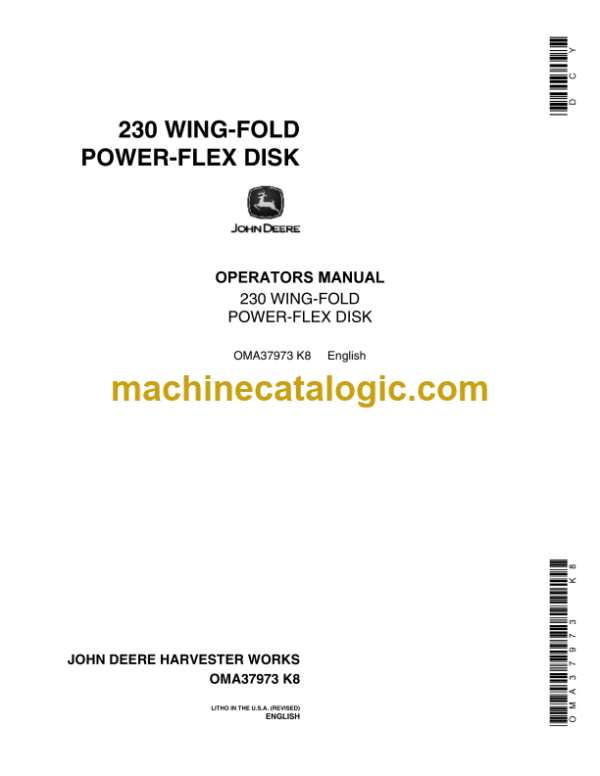 John Deere 230 Wing-Fold Power-Flex Disk Operator's Manual (OMA37973)