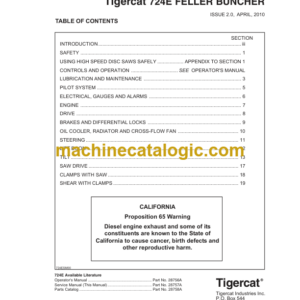 Tigercat 724E Feller Buncher Service Manual (7241001 - 7243100)