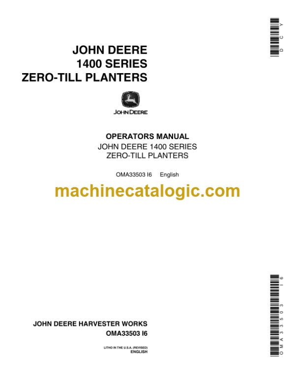 John Deere 1400 Series Zero-Till Planters Operator's Manual (OMA33503)