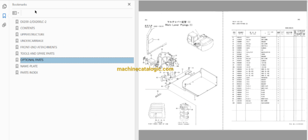 Hitachi EX200-2, EX200LC-2 Excavator Full Parts Catalog