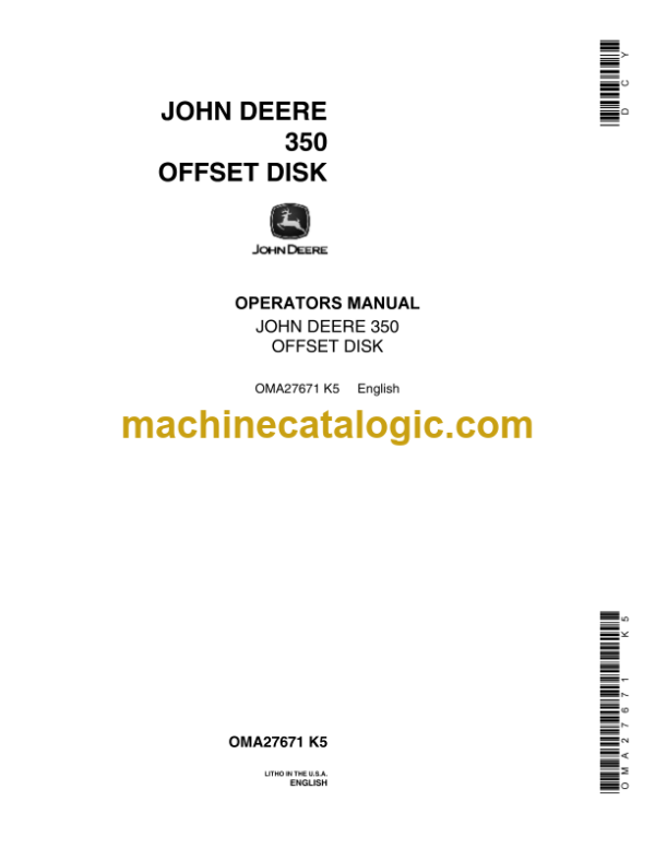 John Deere 350 Offset Disk Operator's Manual (OMA27671)