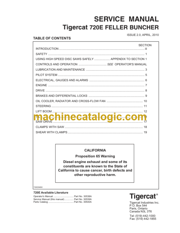 Tigercat 720E Feller Buncher Service Manual (7204401 - 7205500)