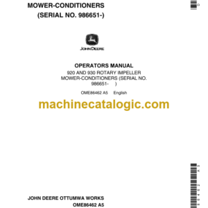 John Deere 920 and 930 Rotary Impeller Mower-Conditioners Operator's Manual (OME86462)