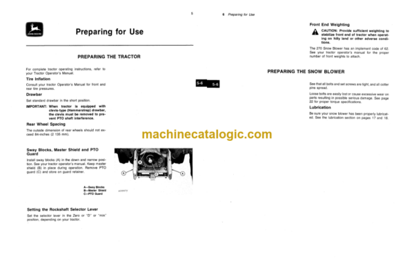 John Deere 270 Rotary Snow Blower Operator's Manual (OMA41254)