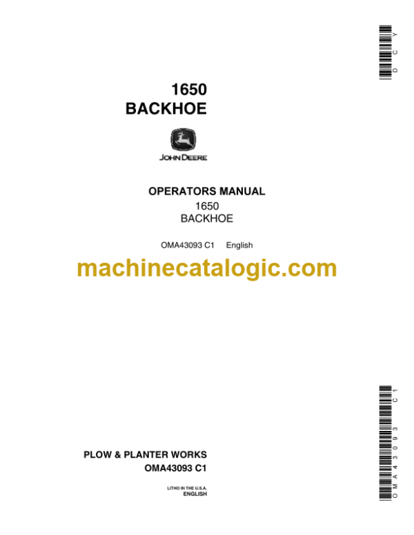 John Deere 1650 Backhoe Operator's Manual (OMA43093)