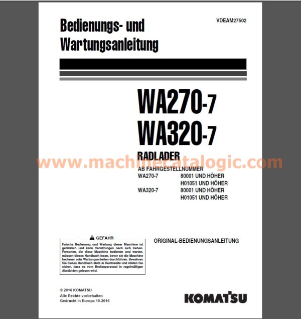 Komatsu WA270-7, WA320-7 RADLADER Bedienungs- und Wartungsanleitung Deutsch