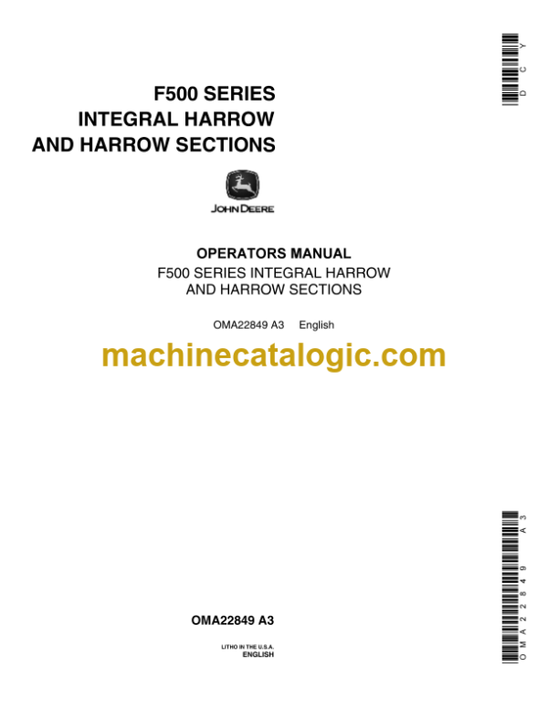 John Deere F500 Series Integral Harrow and Harrow Sections Operator's Manual (OMA22849)