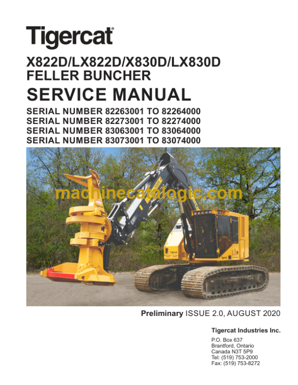 Tigercat X822D, LX822D, X830D, LX830D Feller Buncher Service Manual (83073001 - 83074000)