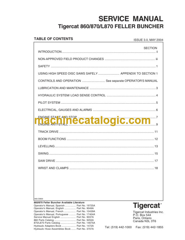 Tigercat 860, 870, L870 Feller Buncher Service Manual (870T0130 - 87021499)