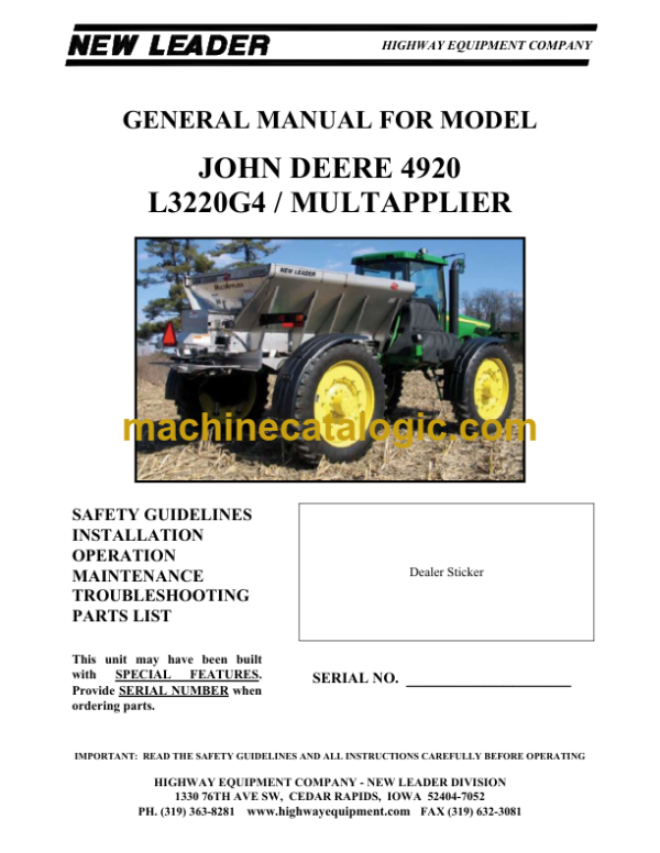 John Deere 4920 L3220G4 Multapplier General Manual (OM302799)