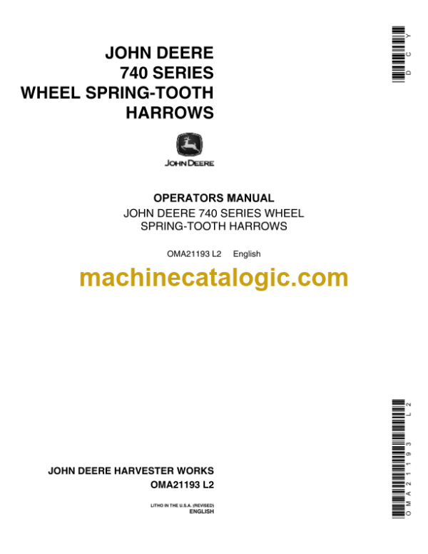 John Deere 740 Series Wheel Spring-Tooth Harrows Operator's Manual (OMA21193 L2)