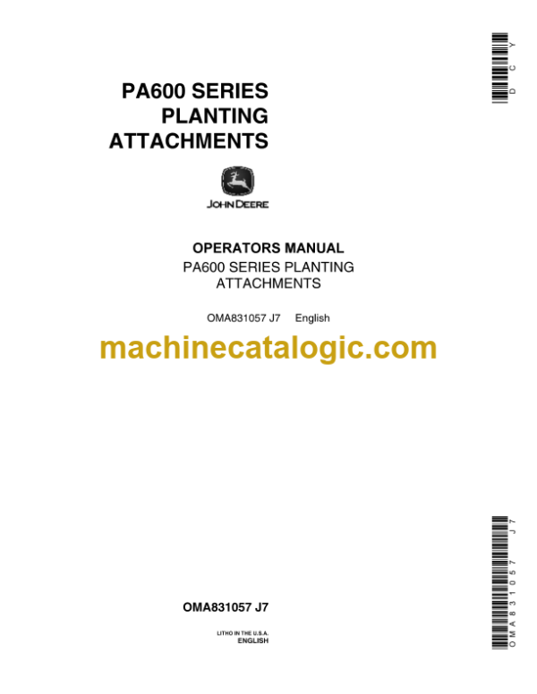 John Deere PA600 Series Planting Attachments Operator's Manual (OMA831057)