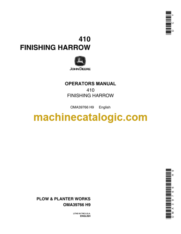 John Deere 410 Finishing Harrow Operator's Manual (OMA39766)