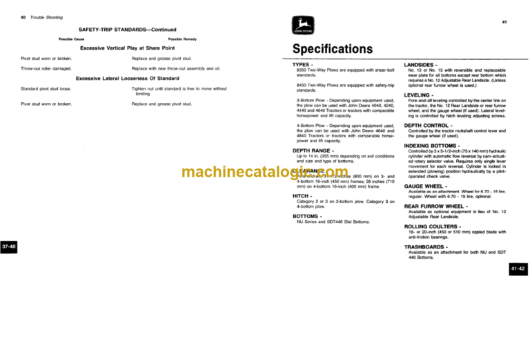 John Deere 8350 and 8450 Integral Two-Way Moldboard Plows Operator's Manual (OMA43533)