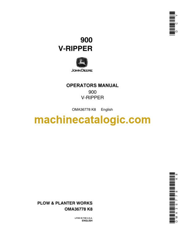 John Deere 900 V-RIPPER Operator's Manual (OMA36778)