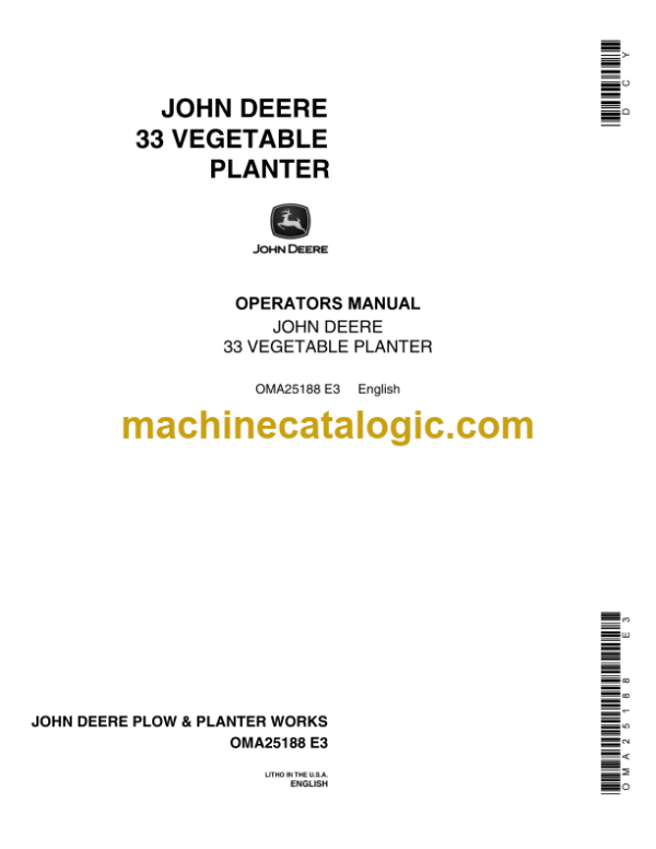 John Deere 33 Vegetable Planter Operator's Manual (OMA25188)