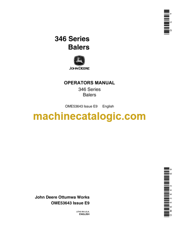 John Deere 346 Series Balers Operator's Manual (OME53643)