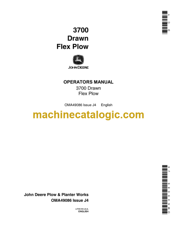 John Deere 3700 Drawn Flex Plow Operator's Manual (OMA49086)