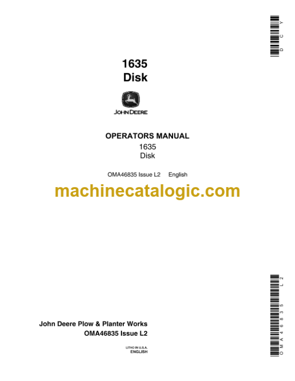 John Deere 1635 Disk Operator's Manual (OMA46835)