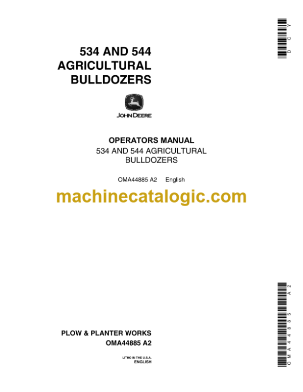 John Deere 534 and 544 Agricultural Bulldozer Operator's Manual (OMA44885)