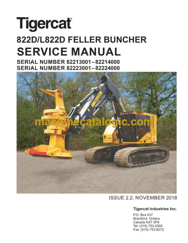 Tigercat 822D, L822D Feller Buncher Service Manual (82213001 - 82214000)