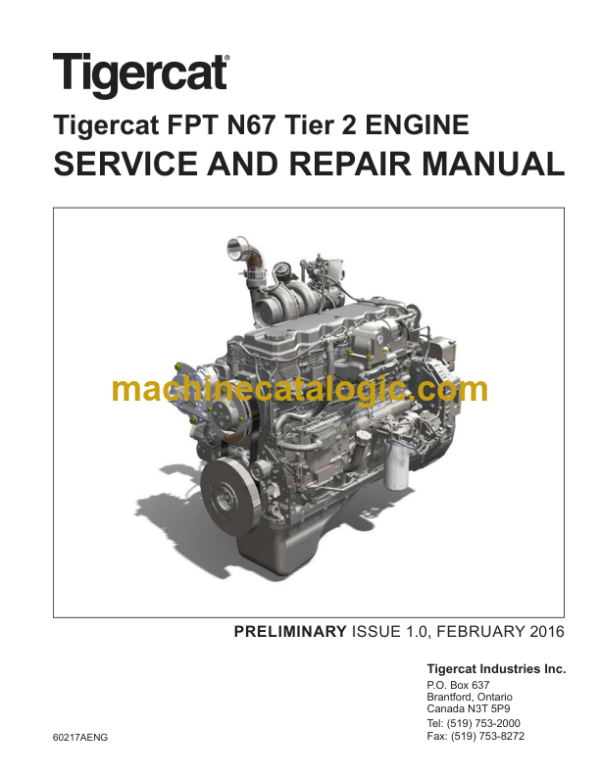 Tigercat FPT N67 Tier 2 Engine Service and Repair Manual (60217A)