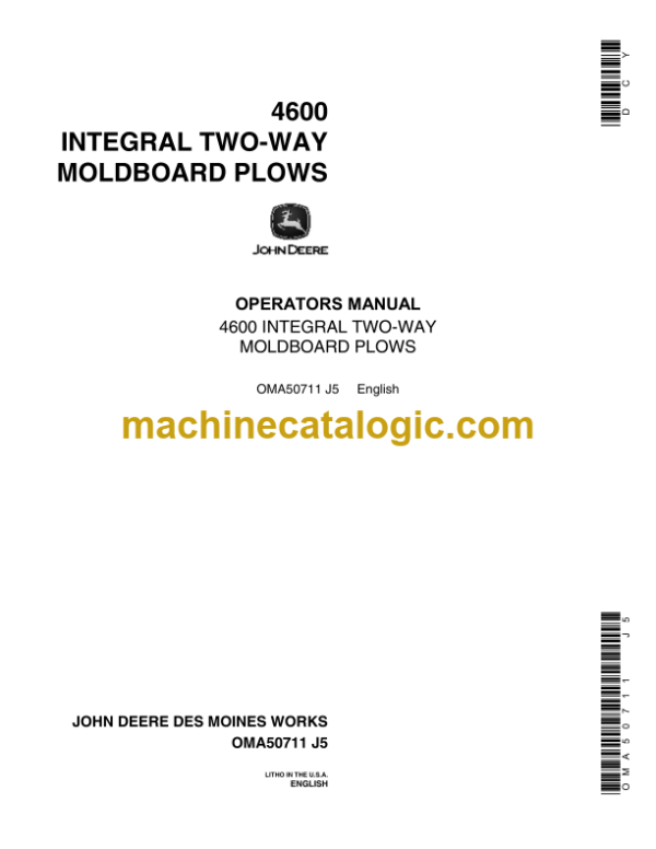 John Deere 4600 Integral Two-Way Moldboard Plows Operator's Manual (OMA50711)