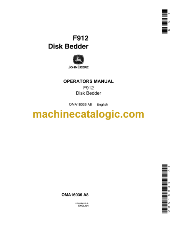 John Deere F912 Disk Bedder Operator's Manual (OMA16036)