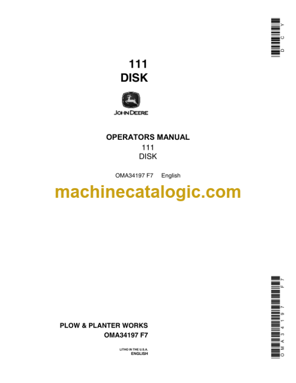 John Deere 111 Disk Operator's Manual (OMA34197)