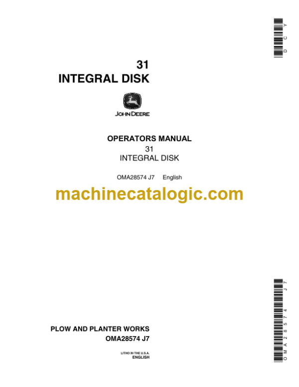 John Deere 31 Integral Disk Operator's Manual (OMA28574)