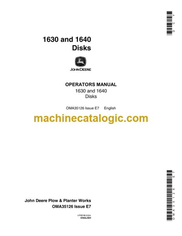 John Deere 1630 and 1640 Disks Operator's Manual (OMA35126)