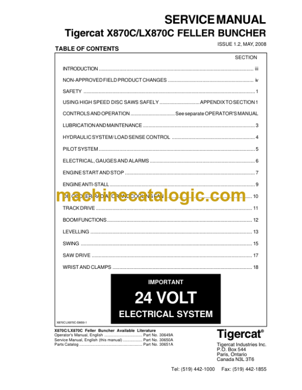 Tigercat X870C, LX870C Feller Buncher Service Manual