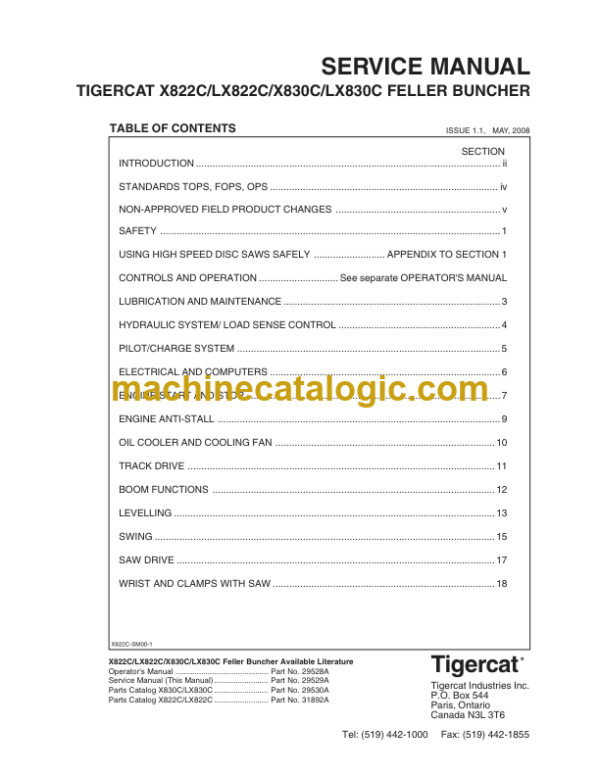 Tigercat X822C, LX822C, X830C, LX830C Feller Buncher Service Manual (83071001 - 83073000)