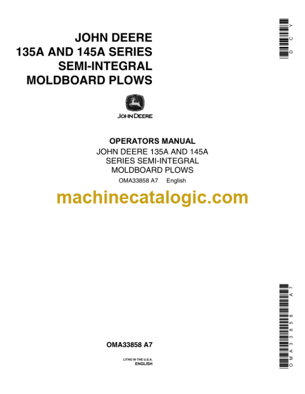 John Deere 135A and 145A Series Semi-Integral Moldboard Plows Operator's Manual (OMA33858)