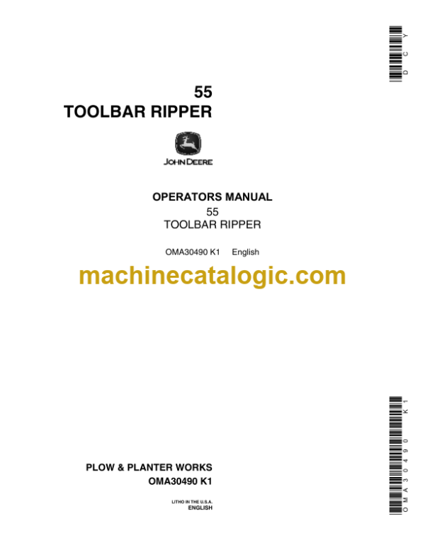 John Deere 55 Toolbar Ripper Operator's Manual (OMA30490)