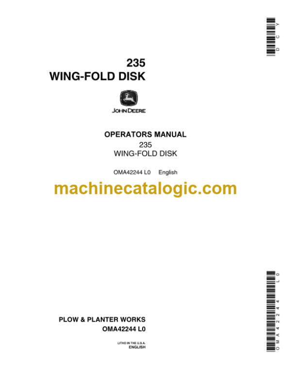 John Deere 235 Wing-Fold Disk Operator's Manual (OMA42244)